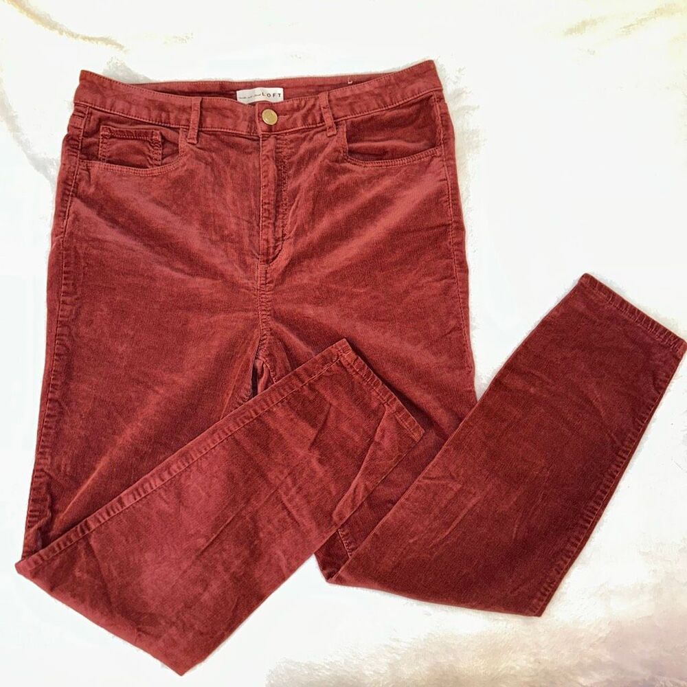 LOFT Women’s Size 12 Dark Raspberry Corduroy High Rise Skinny Pants EUC